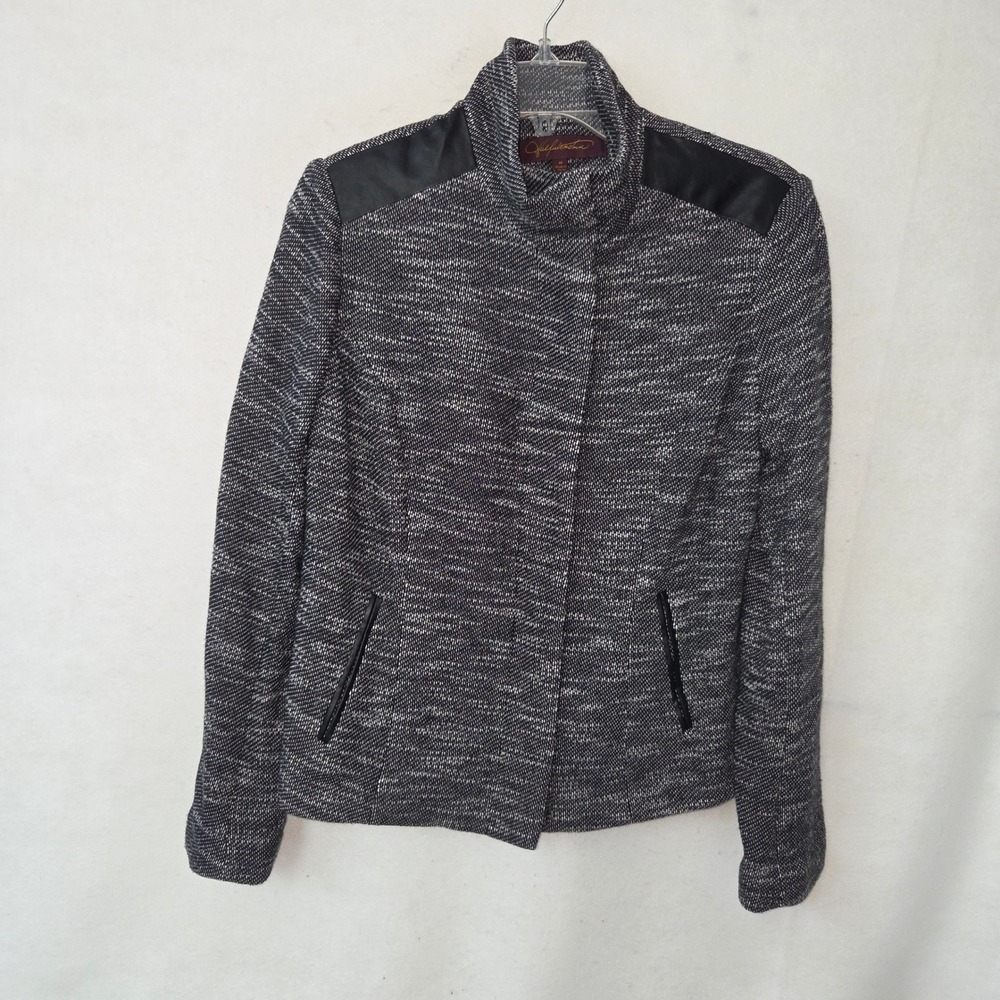 Hal Rubenstein Moto Jacket Women Size M Black White Marled Faux Leather‎ Trim